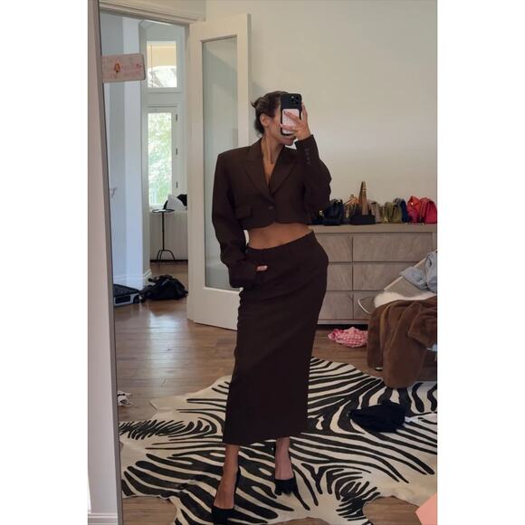 GRLFRND The Trouser Skirt Midi Ganache Brown Pockets High Rise Sz S - Picture 4 of 11